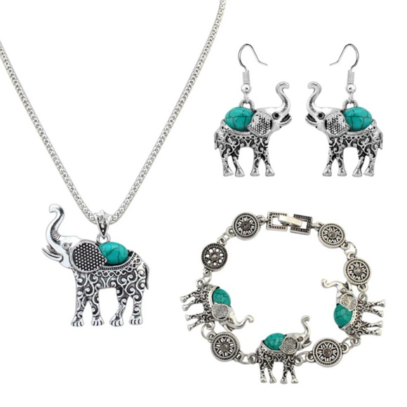 Antique Turquoise Elephant Jewelry Set - Picture 1 of 6
